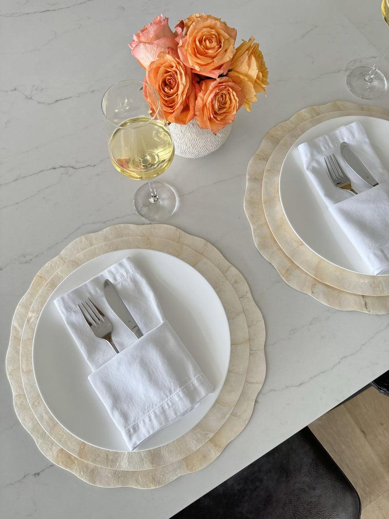 Kouboo Round 15 In. Capiz Seashell Placemats (Set Of 2) Ivory-Gold-Plearlescent