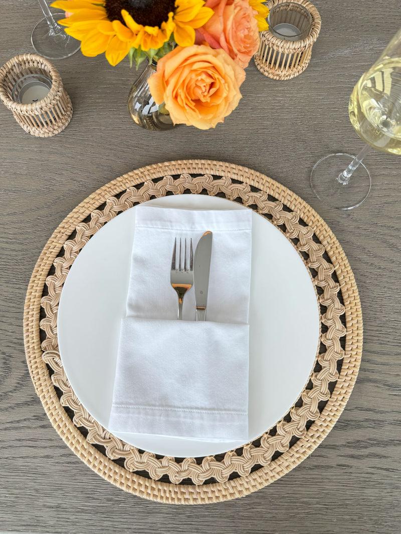 Kouboo Round 15 In. Rattan Decorative Placemats (Set Of 2 Pc) With Braided Edge Natural Color