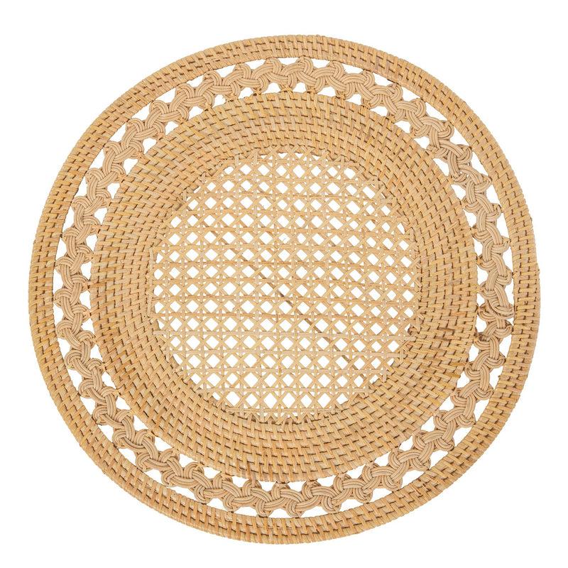 Kouboo Round 15 In. Rattan Decorative Placemats (Set Of 2 Pc) With Braided Edge Natural Color