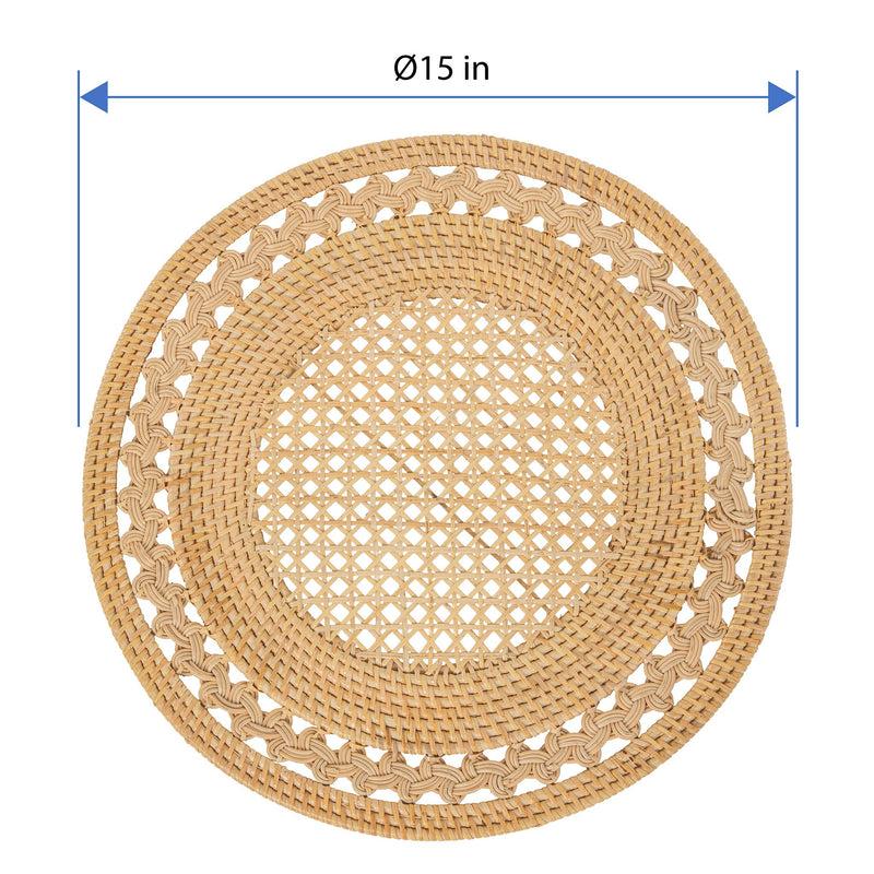 Kouboo Round 15 In. Rattan Decorative Placemats (Set Of 2 Pc) With Braided Edge Natural Color