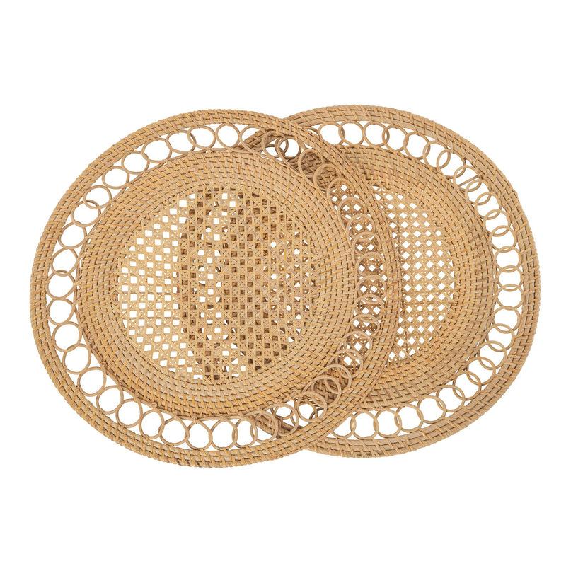 kouboo Round 15 in. Rattan Decorative Placemats (Set of 2 pc) with Curl Edge Natural Color