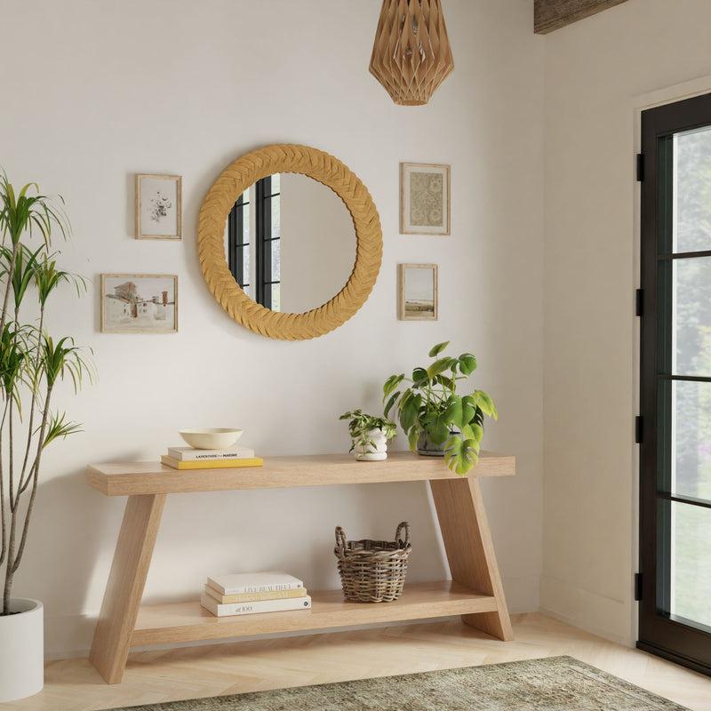 Kouboo Round Braided Wicker Decorative Wall Mirror 32 Inch Natural