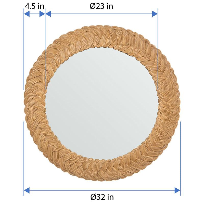 Kouboo Round Braided Wicker Decorative Wall Mirror 32 Inch Natural