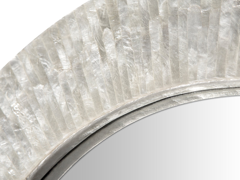 Kouboo Round Capiz Seashell Sunray Wall Mirror Pearlescent White