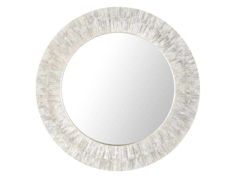 kouboo Round Capiz Seashell Sunray Wall Mirror Pearlescent White