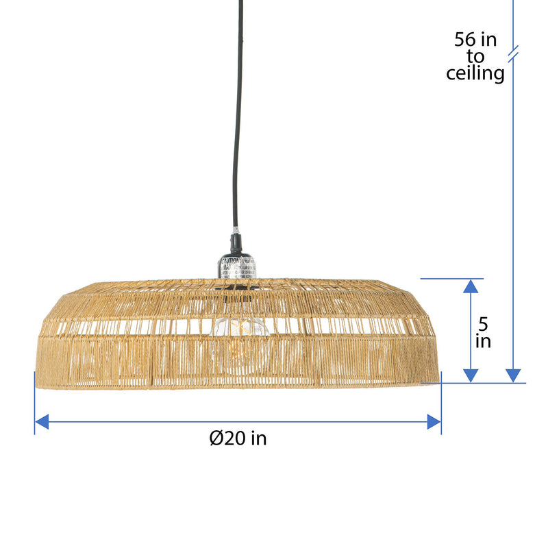 Kouboo Round Open Weave 20 In. Basket Pendant Lamp In Paper Rope Natural