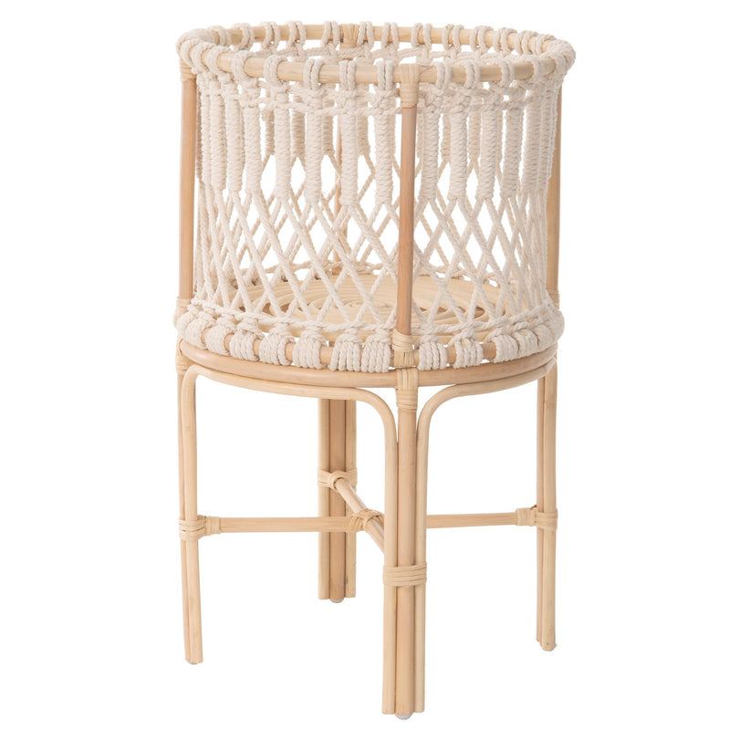 kouboo Round Rattan Planter Stand with Handmade White Cotton Rope Macrame for Indoor Use