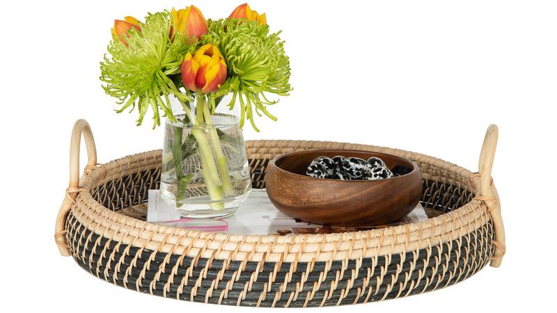 Kouboo Round Rattan Serving And Breakfast Tray Natural-Black