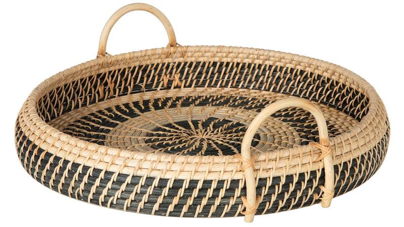 kouboo Round Rattan Serving and Breakfast Tray Natural-Black