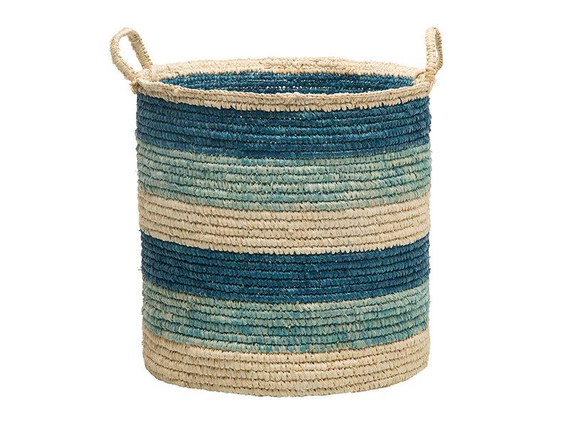 Kouboo Round Sisal Storage Basket With Handles Turquoise Dark Blue And Natural