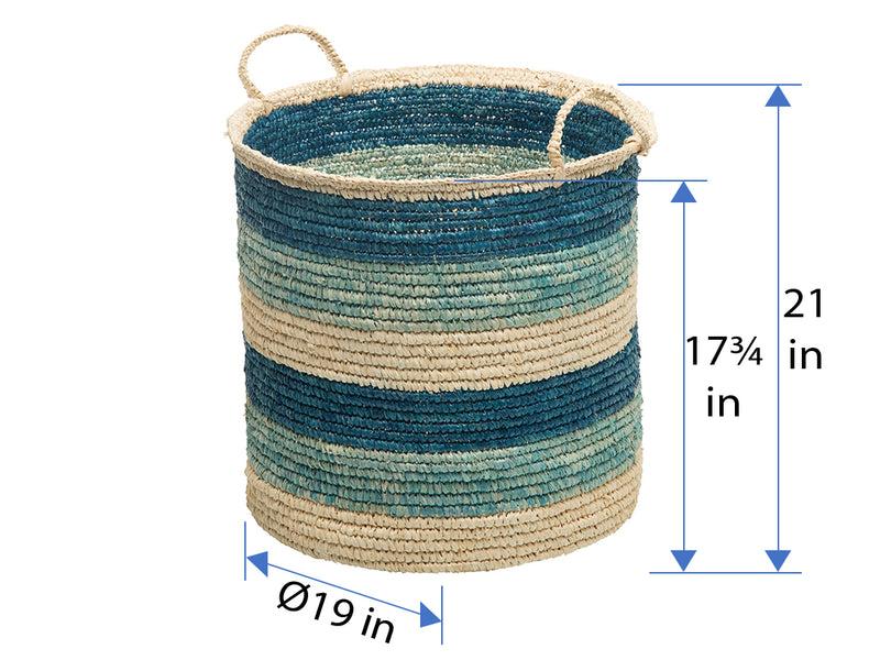 Kouboo Round Sisal Storage Basket With Handles Turquoise Dark Blue And Natural