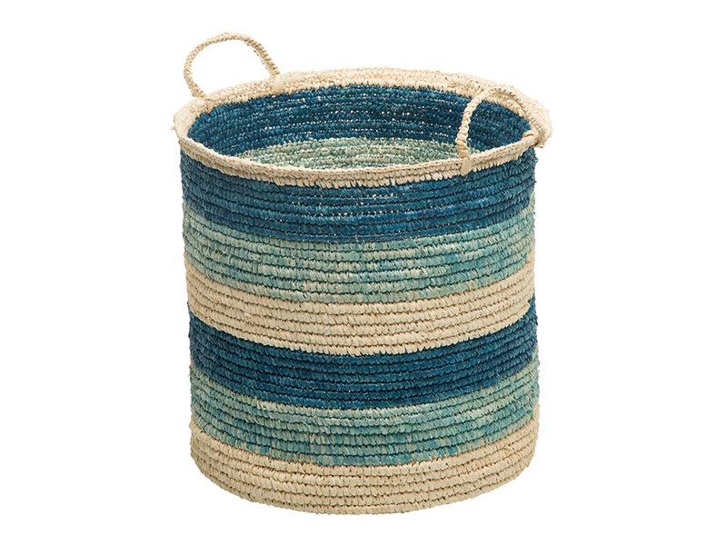 kouboo Round Sisal Storage Basket with Handles Turquoise Dark Blue and Natural