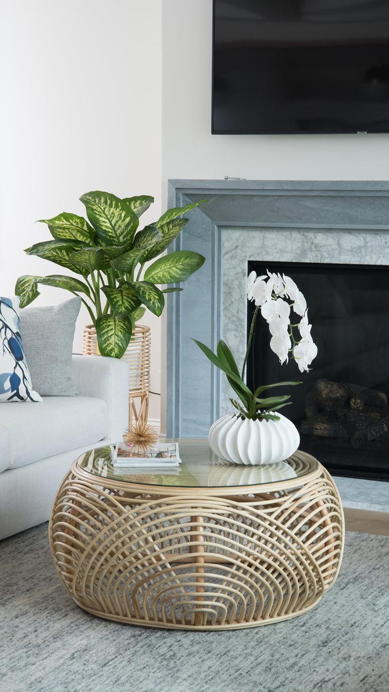 Kouboo Sibago Rattan Coffee Table With Glass Top Natural Color