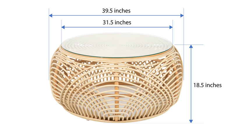 Kouboo Sibago Rattan Coffee Table With Glass Top Natural Color