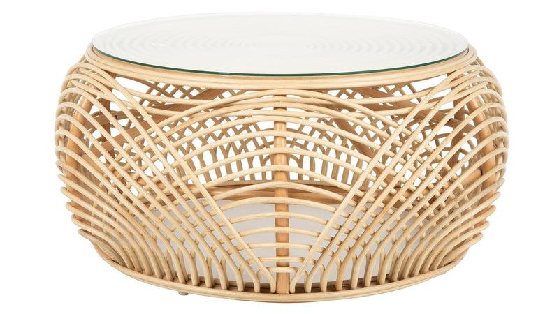 kouboo Sibago Rattan Coffee Table with Glass Top Natural Color