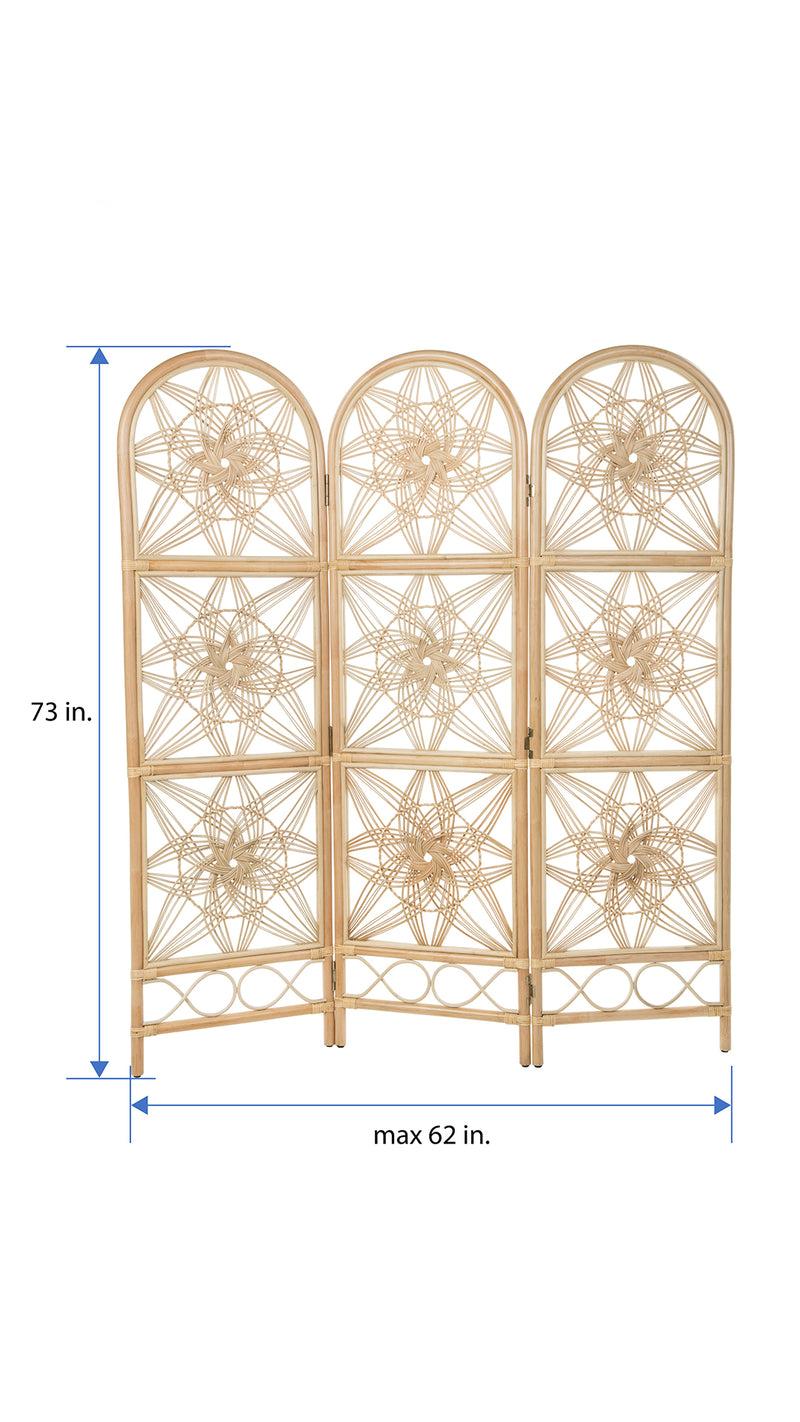 Kouboo Sunflower Rattan 3-Panel Room Divider 62 Inches Total Width