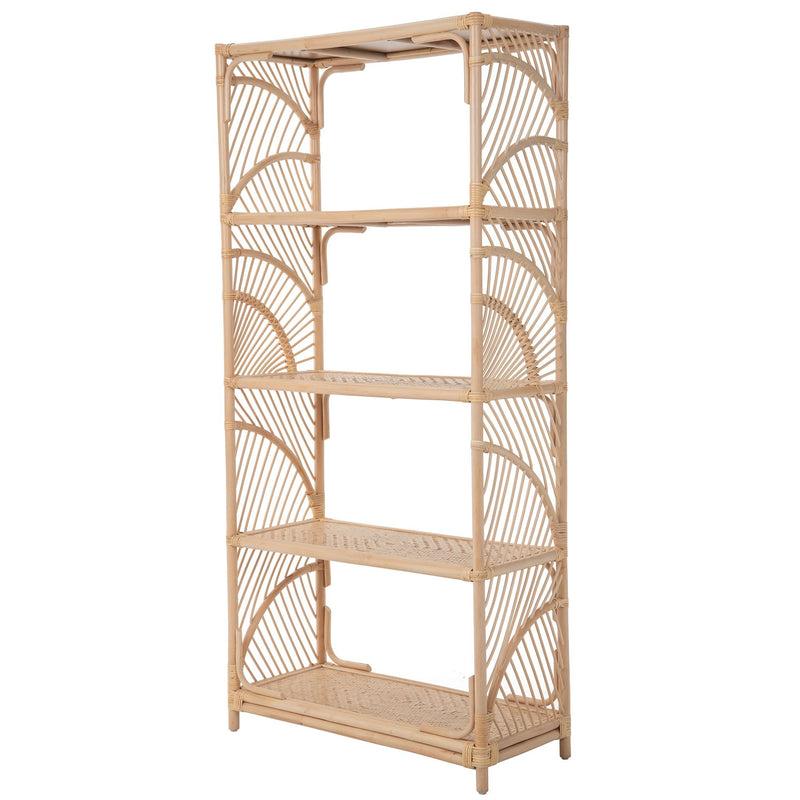 kouboo Sunrise Natural Rattan Bookshelf with 4 Shelves - Freestanding Display Shelving Unit - Storage Bookshelf