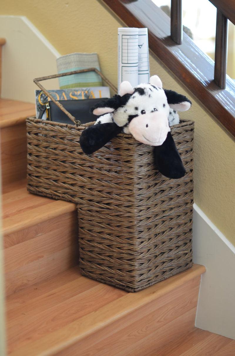 Kouboo Sweater Weave Handwoven Wicker Stair Step Basket Rustic Brown