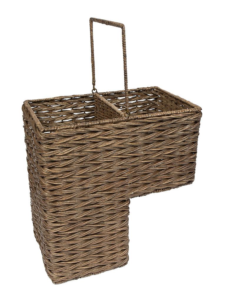 Kouboo Sweater Weave Handwoven Wicker Stair Step Basket Rustic Brown