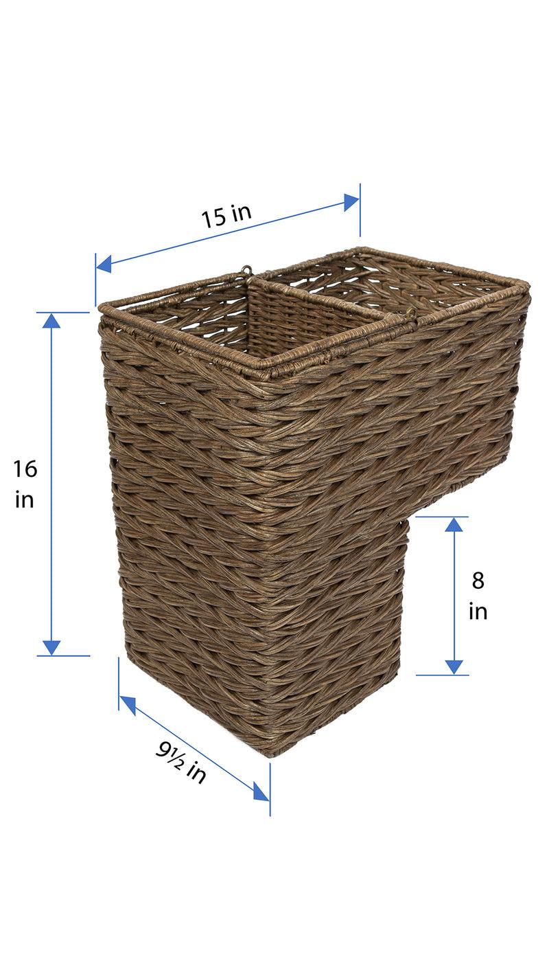 Kouboo Sweater Weave Handwoven Wicker Stair Step Basket Rustic Brown