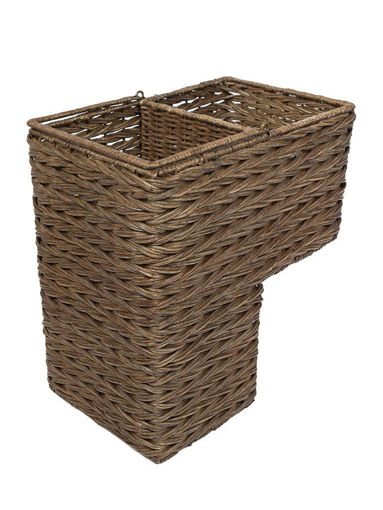 kouboo Sweater Weave Handwoven Wicker Stair Step Basket Rustic Brown