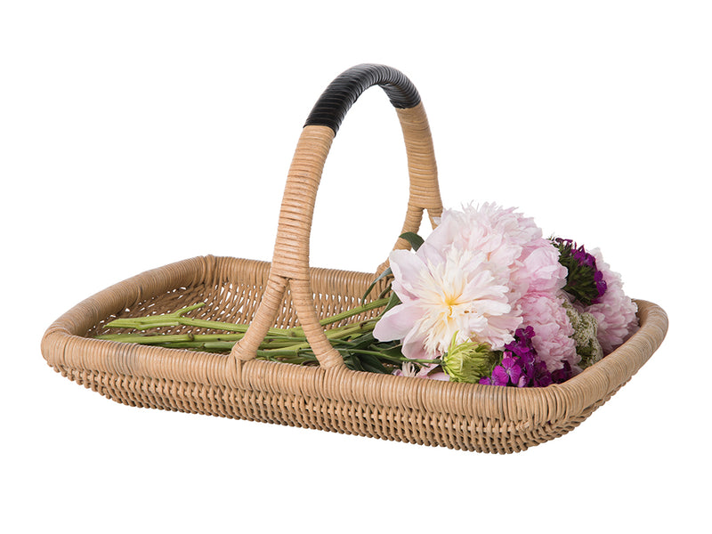 Kouboo Vegetable And Flower Wicker Basket With Leather Wrapped Arch Handle Natural Color