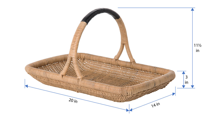 Kouboo Vegetable And Flower Wicker Basket With Leather Wrapped Arch Handle Natural Color