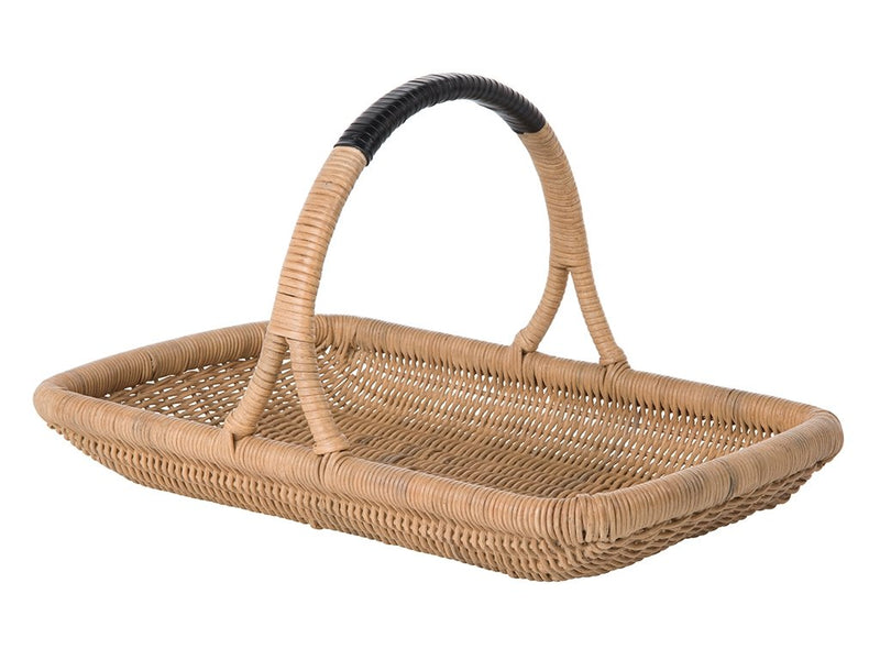 kouboo Vegetable and Flower Wicker Basket with Leather Wrapped Arch Handle Natural Color