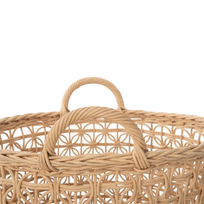 Kouboo Wave Natural Rattan Basket With Handles - Elegant Braided Weave