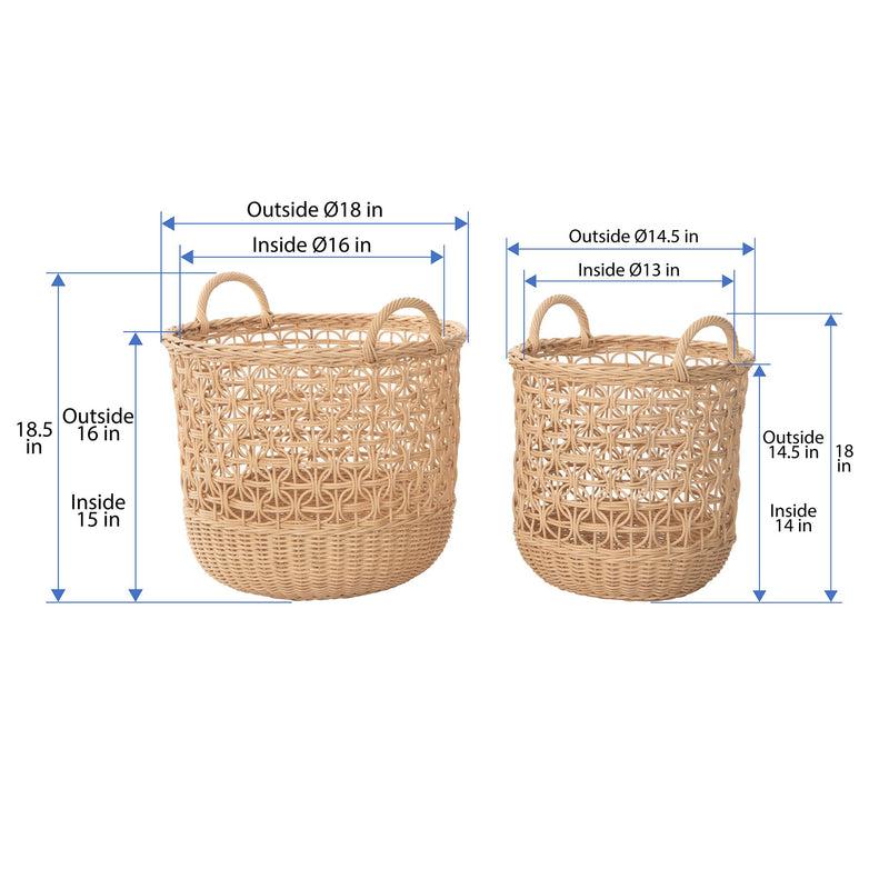 Kouboo Wave Natural Rattan Basket With Handles - Elegant Braided Weave
