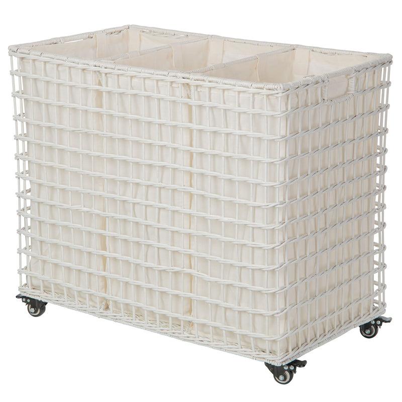 kouboo Wicker 3-Bag Rolling Laundry Sorter & Hamper with Caster Wheels