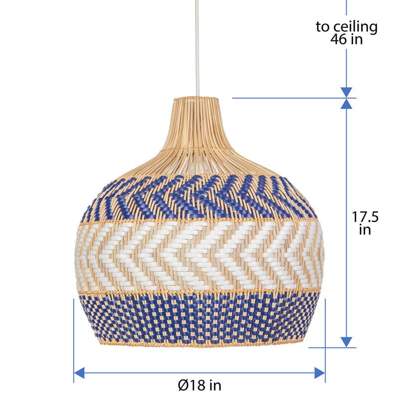 Kouboo Wicker And Polyrattan Pear Shaped Arrow Pendant Lamp White & Navy Blue Diam 18 Inches