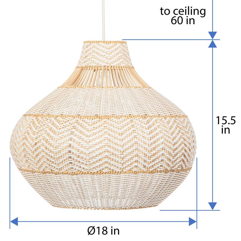 Kouboo Wicker And Polyrattan Pear Shaped Zig-Zag Pendant Lamp White Diam 18 Inches