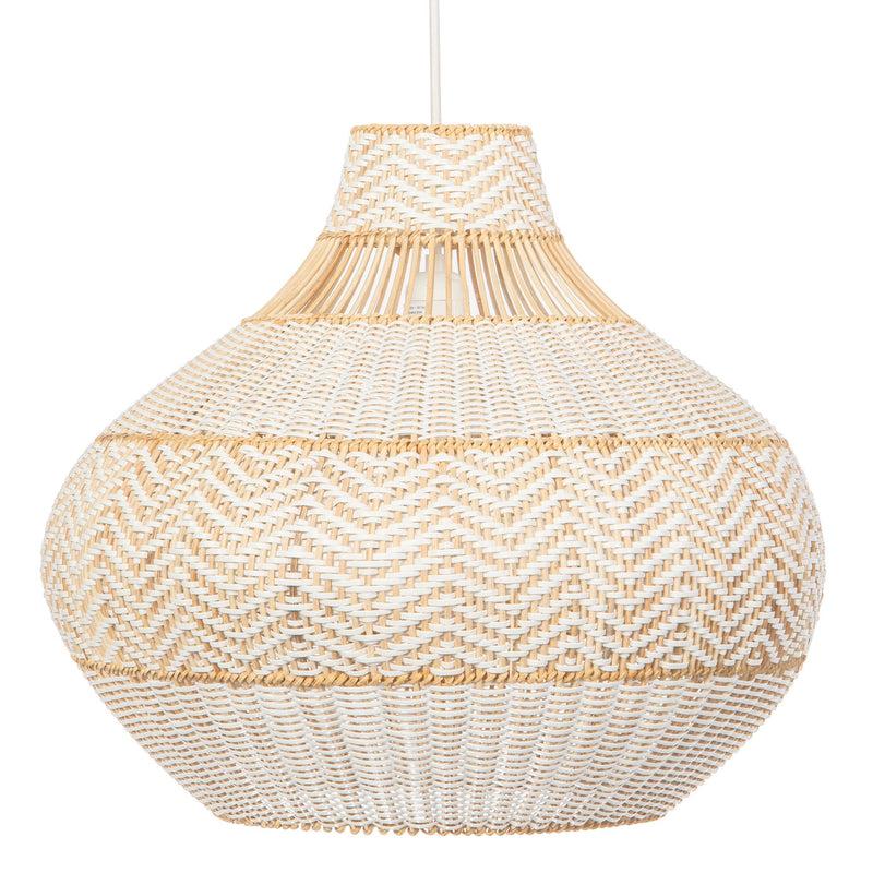 kouboo Wicker and Polyrattan Pear Shaped Zig-Zag Pendant Lamp White Diam 18 Inches