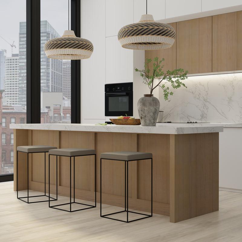 Kouboo Wicker And Polyrattan Saucer Shaped Arrow Pendant Lamp White & Black Diam 24 Inches