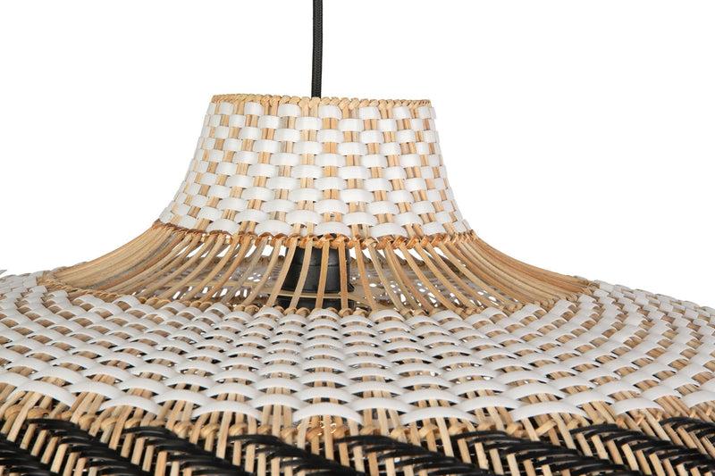 Kouboo Wicker And Polyrattan Saucer Shaped Arrow Pendant Lamp White & Black Diam 24 Inches