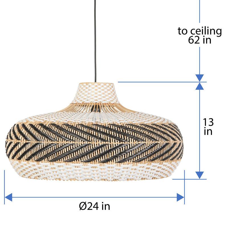Kouboo Wicker And Polyrattan Saucer Shaped Arrow Pendant Lamp White & Black Diam 24 Inches