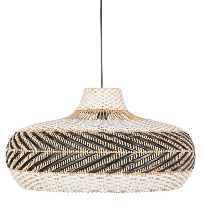 kouboo Wicker and Polyrattan Saucer Shaped Arrow Pendant Lamp White & Black Diam 24 Inches