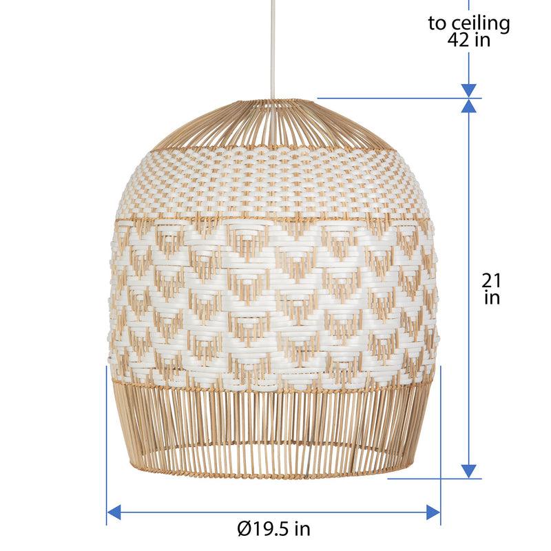 Kouboo Wicker And Polyrattan Tulip Shaped Chevron Pendant Lamp White Diam 19.5 Inches