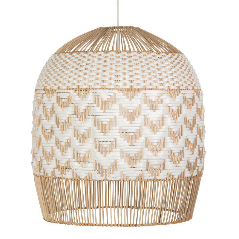 kouboo Wicker and Polyrattan Tulip Shaped Chevron Pendant Lamp White Diam 19.5 Inches