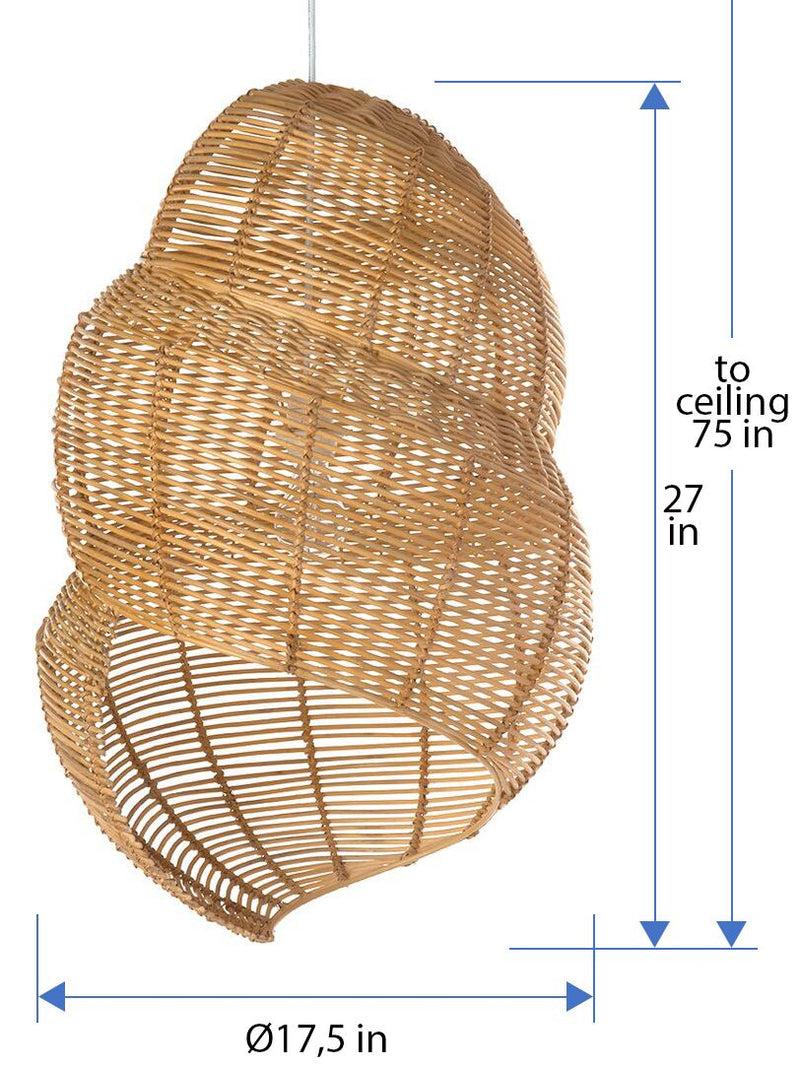 Kouboo Wicker Coiled Shell Pendant Lamp Handwoven Diameter 17.5 X 16.5 X 27 Inch Natural Brown