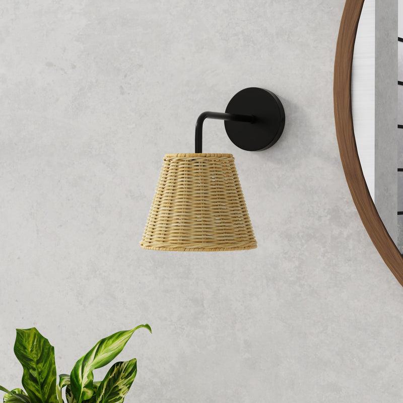 Kouboo Wicker Cone Indoor Wall Sconce Natural With Black Gooseneck