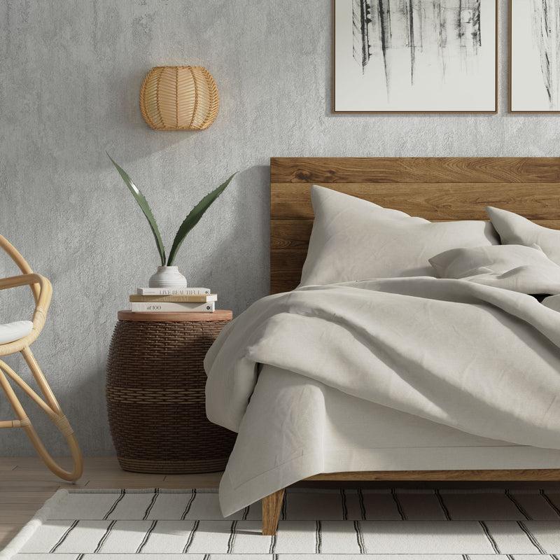 Kouboo Wicker Rib Half-Sphere Indoor Wall Sconce With Whie Fabric Light Diffuser Natural