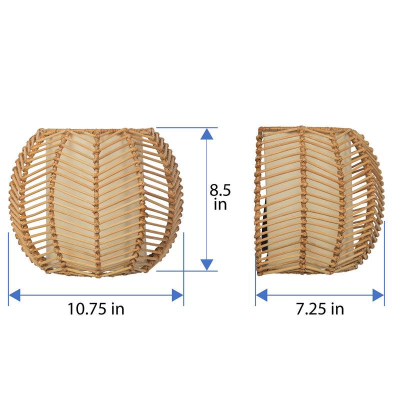 Kouboo Wicker Rib Half-Sphere Indoor Wall Sconce With Whie Fabric Light Diffuser Natural