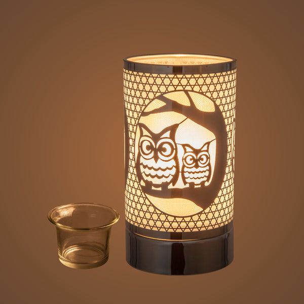 Kringle Candle 7" Touch Lamp Wax Melts Warmer-Metal Table Decor - Silver Loving Owls