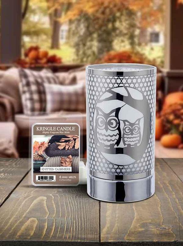 Kringle Candle 7" Touch Lamp Wax Melts Warmer-Metal Table Decor - Silver Loving Owls
