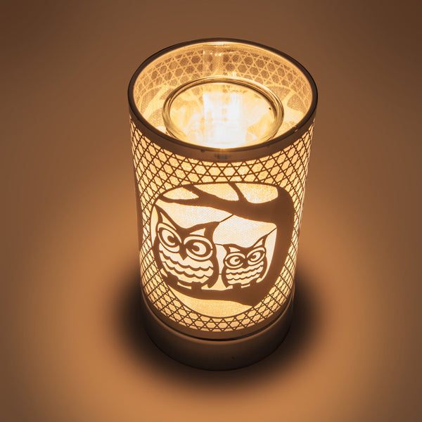Kringle Candle 7" Touch Lamp Wax Melts Warmer-Metal Table Decor - Silver Loving Owls