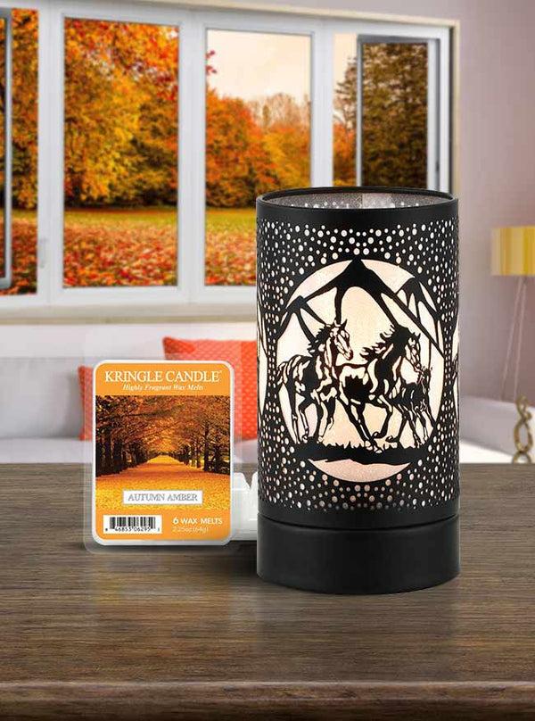 Kringle Candle 7" Touch Lamp Wax Warmer-Black Horses