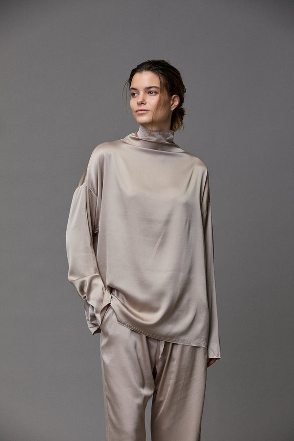 Kristensen Du Nord Silk Satin Turtle Neck Blouse