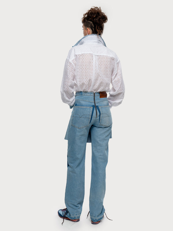 Ksenia Schnaider Broderie Anglaise Shirt With Denim Detail